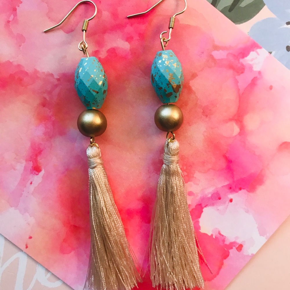 Turquoise and gold with fringe earrings